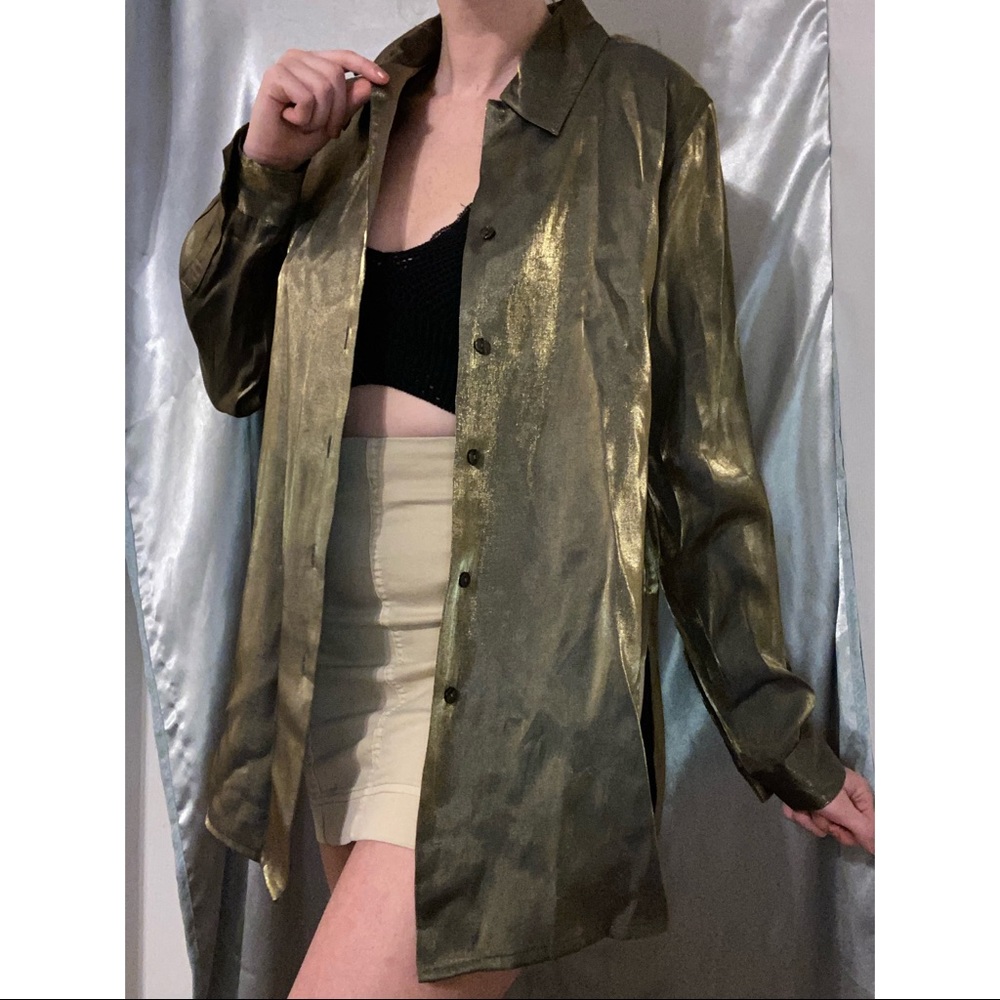 EUC Iridescent Green-Gold Button-Down